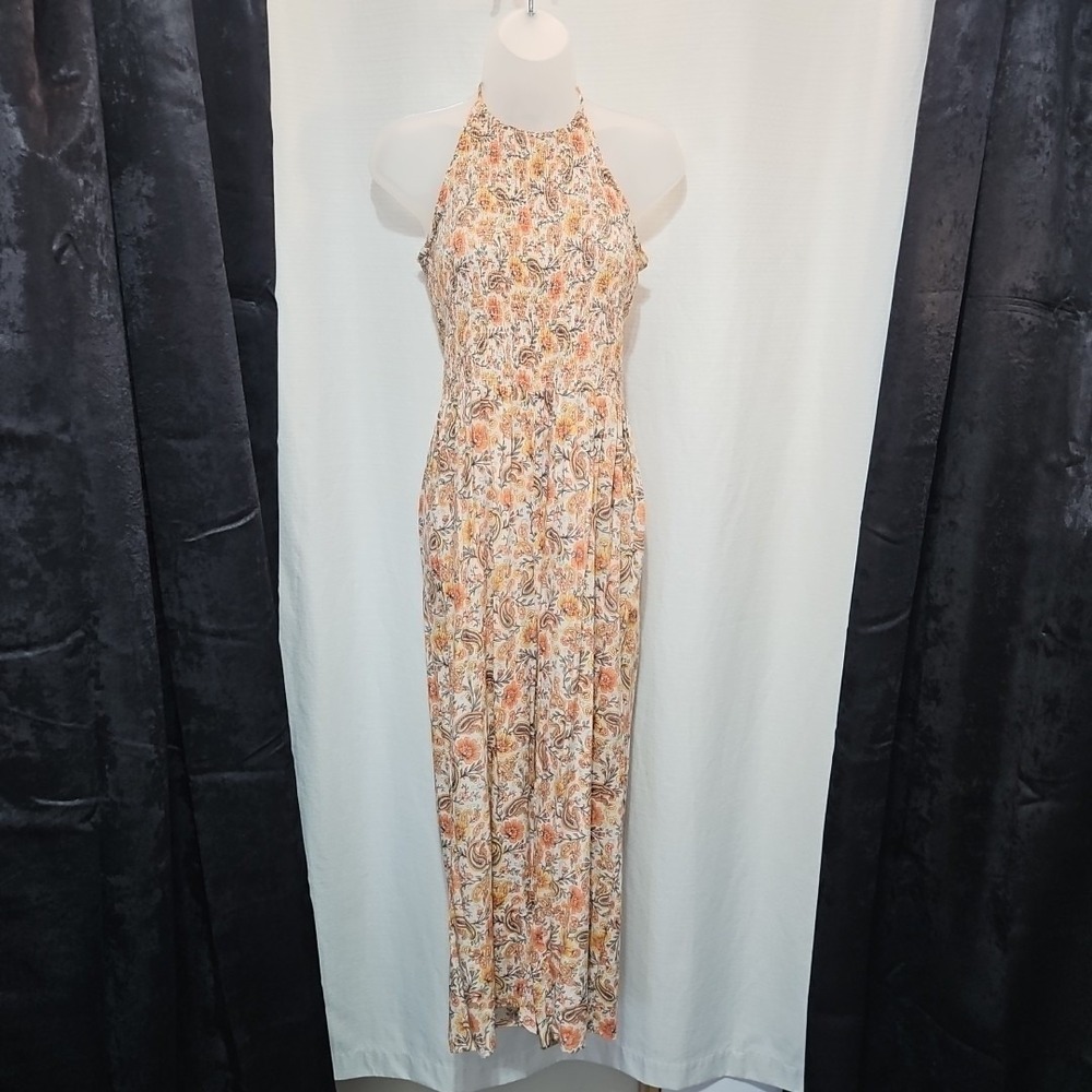 Patrons of Peace Jumpsuit Wide Leg Paisley Floral Smocked Halter Large Hippie
